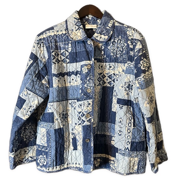 Alfred Dunner Jackets & Blazers - Alfred Dunner Quilted Indigo Floral Diamond Patchwork Jacket Shacket Size XL